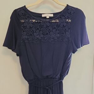 LOFT Dark Blue Dress with Lace Detail